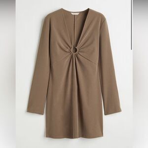 NWT H&M extra small brown gauzy long sleeve beach keyhole knee length dress